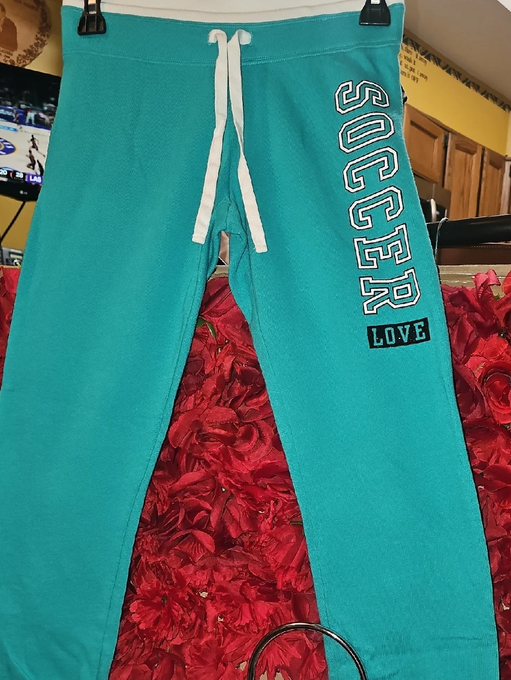 Justice Girls Teal 'Soccer Love' Jogger Sweatpants Size 10